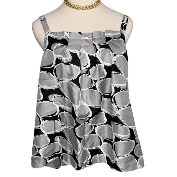 Y2K Ellavie silk geometric print adjustable strap blouse black silver size 12 - Picture 1 of 7